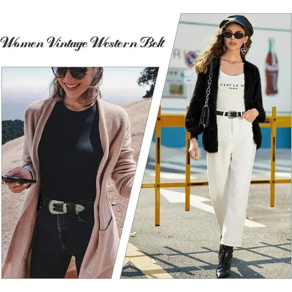 ❤️Women Black Vintage  Western Design Ladies Waist Belt for Pants Jeans Dresses - Picture 2 of 6